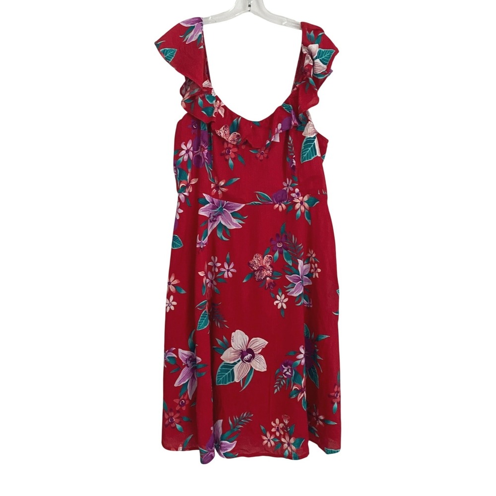 Old Navy Red Floral Flutter Sleeve Smocked Midi Dress XL Tall 412538-01 - Picture 2 of 10
